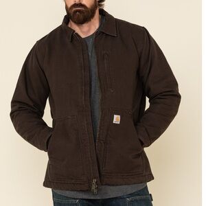 CARHARTT MEN'S DARK BROWN WASHED DUCK SHERPA LINED WORK COAT